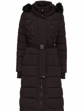 Michael Kors Women Chocolate Brown Belted Maxi Scuba Quilted Puffer Coat NWT XL